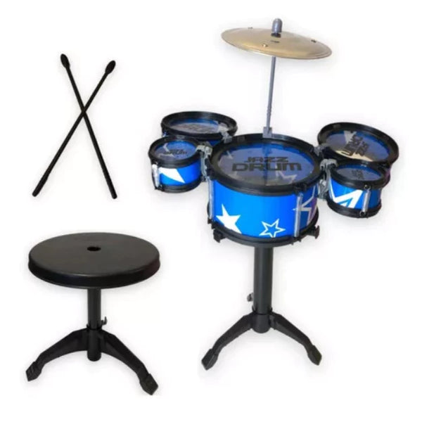 Bateria brinquedo infantil com baqueta e banquinho 5 tambor