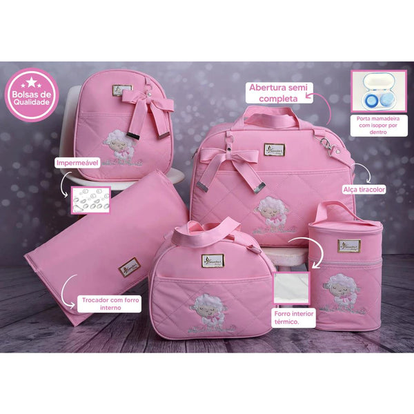 bolsa maternidade menina kit de luxo mala para bebê ovelhinha luender baby