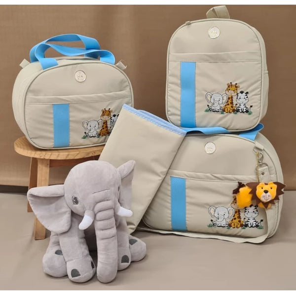 kit bolsa maternidade tema safari com mochila e trocador