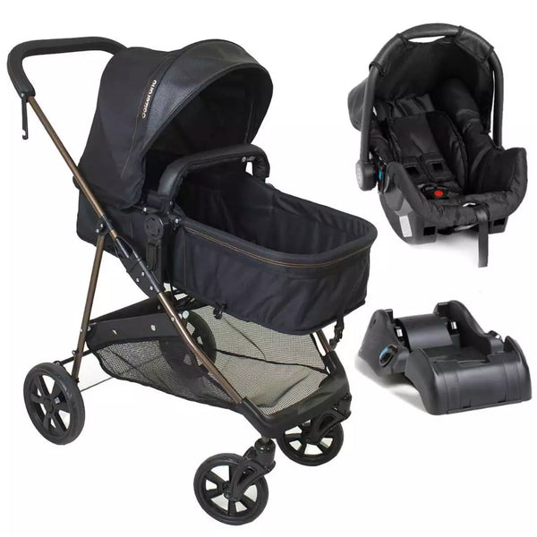 KIT Carrinho De Bebê + Bebê Conforto Passeio Napoli Moisés Travel System Preto Cobre Galzerano